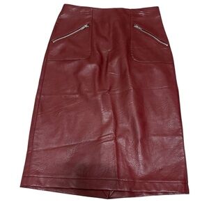 Catherine Leather Red Size 2 Midi Pencil Skirt